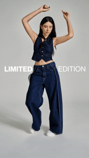 Jeans Cintura Media Palazzo en Azul Oscuro