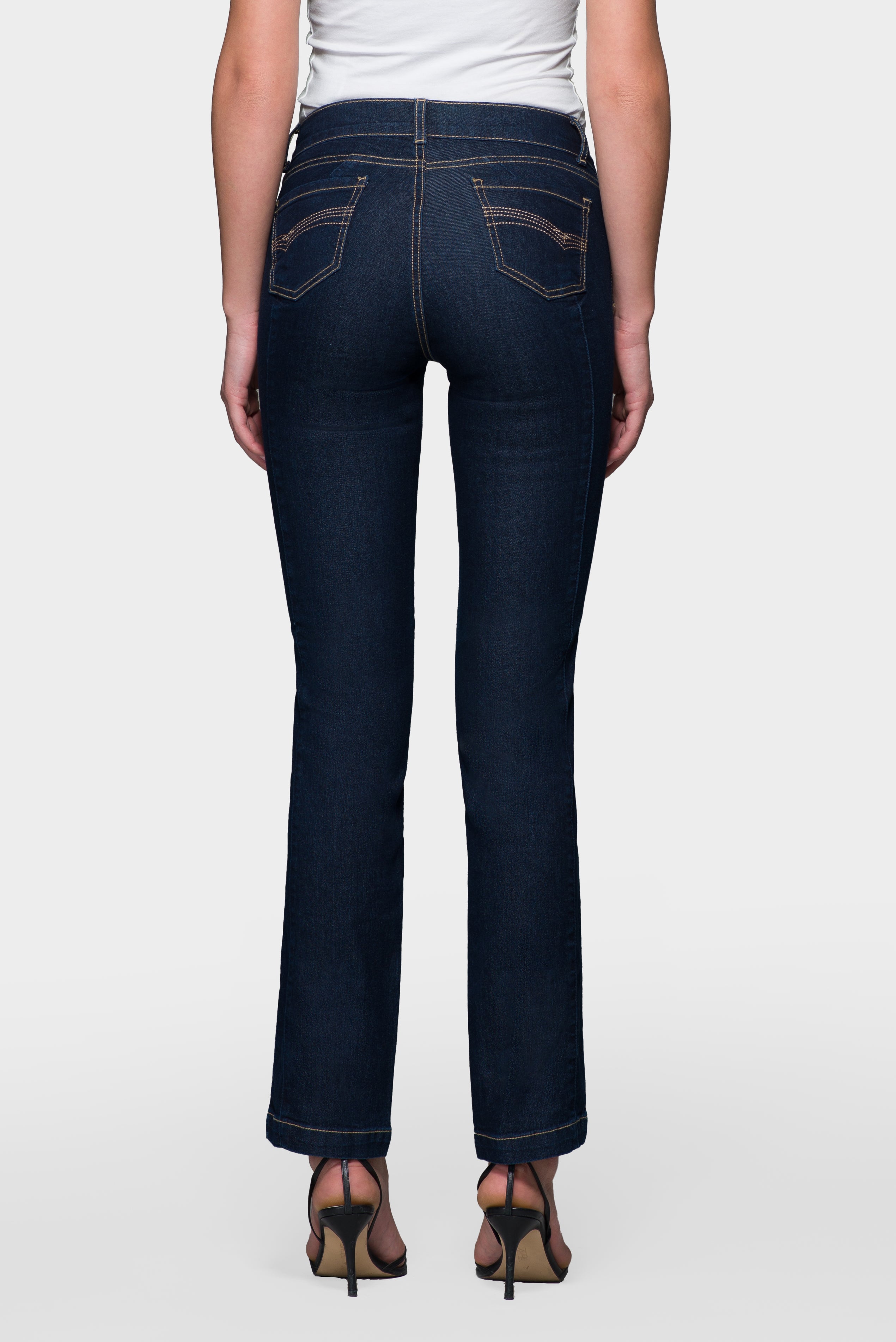 OHPOMP!® Cintura Alta Straight Jeans Azul B099