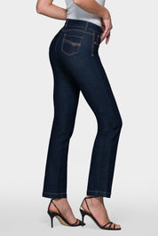 OHPOMP!® Cintura Alta Straight Jeans Azul B099