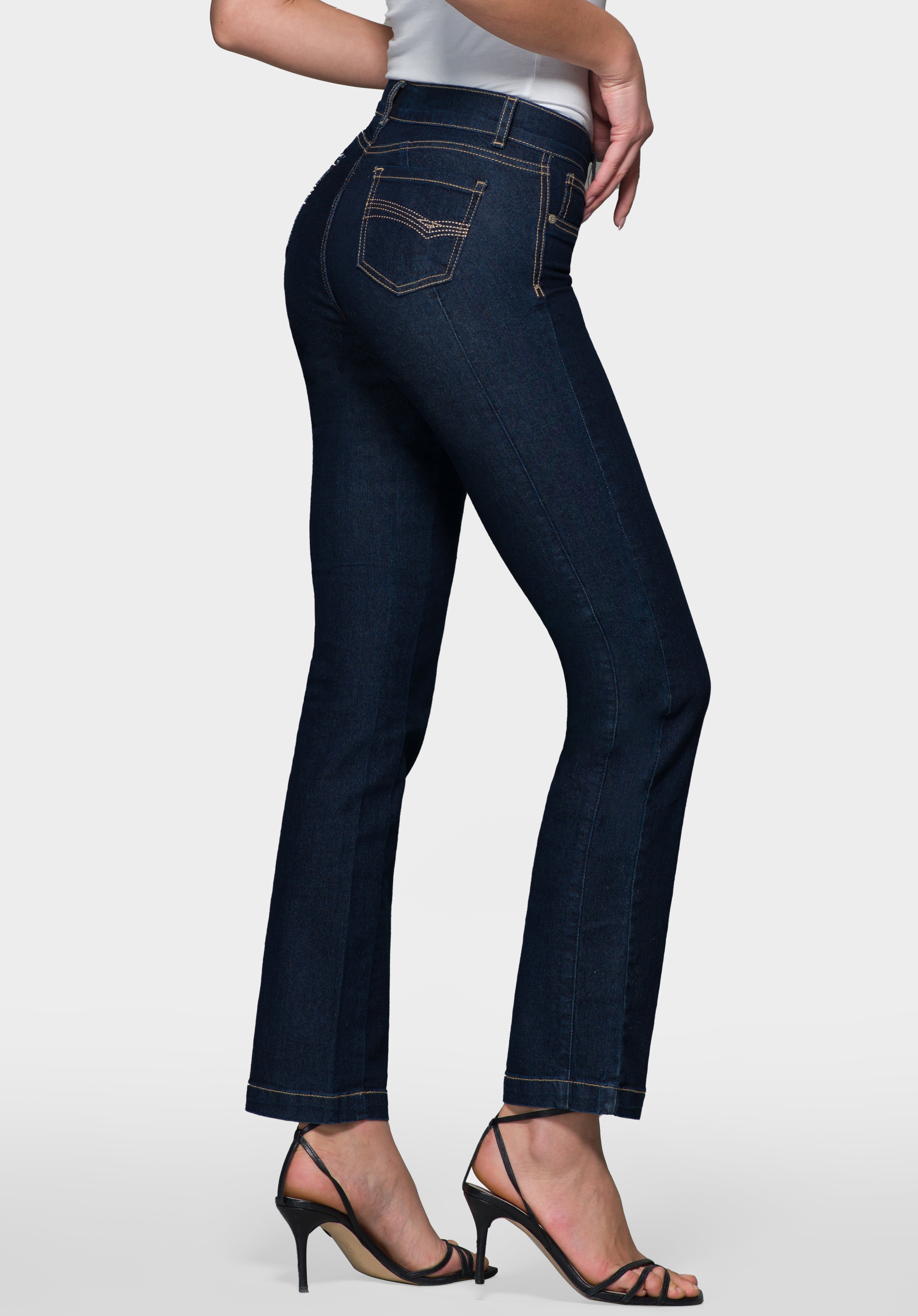 OHPOMP!® Cintura Alta Straight Jeans Azul B099