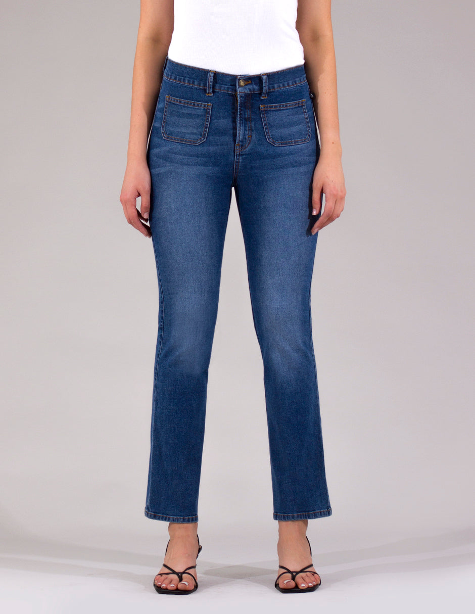 OHPOMP!® Cintura Alta Boot Cut Jeans Azul Medio OP1699