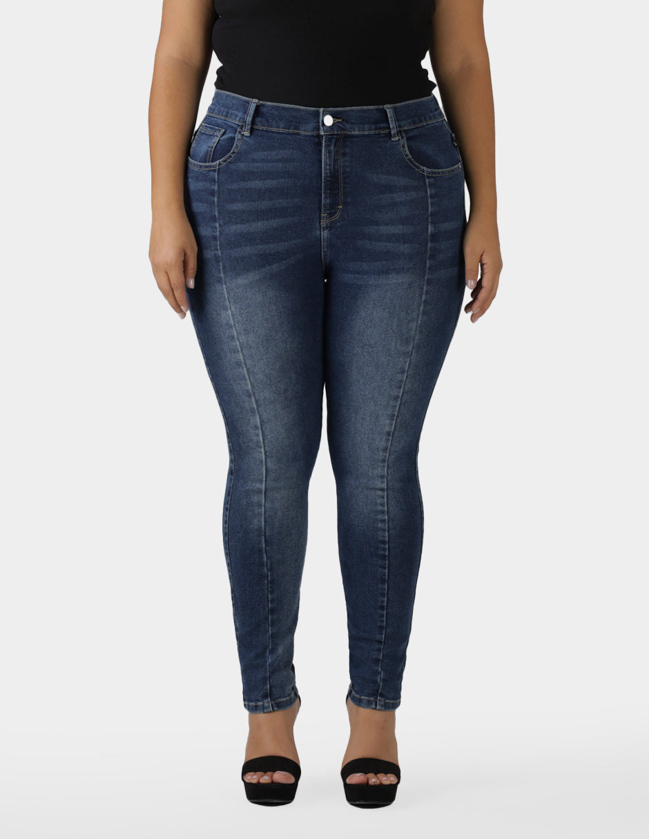 OHPOMP!® Curvy Cintura Alta Skinny Jeans Azul Medio OPE1736