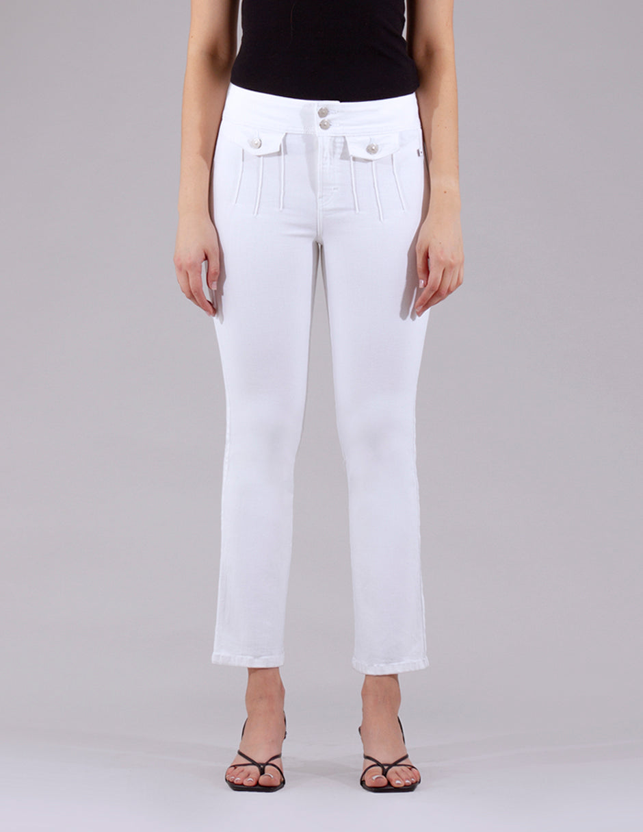 OHPOMP!® Cintura Alta Straight Jeans Blanco OP1712