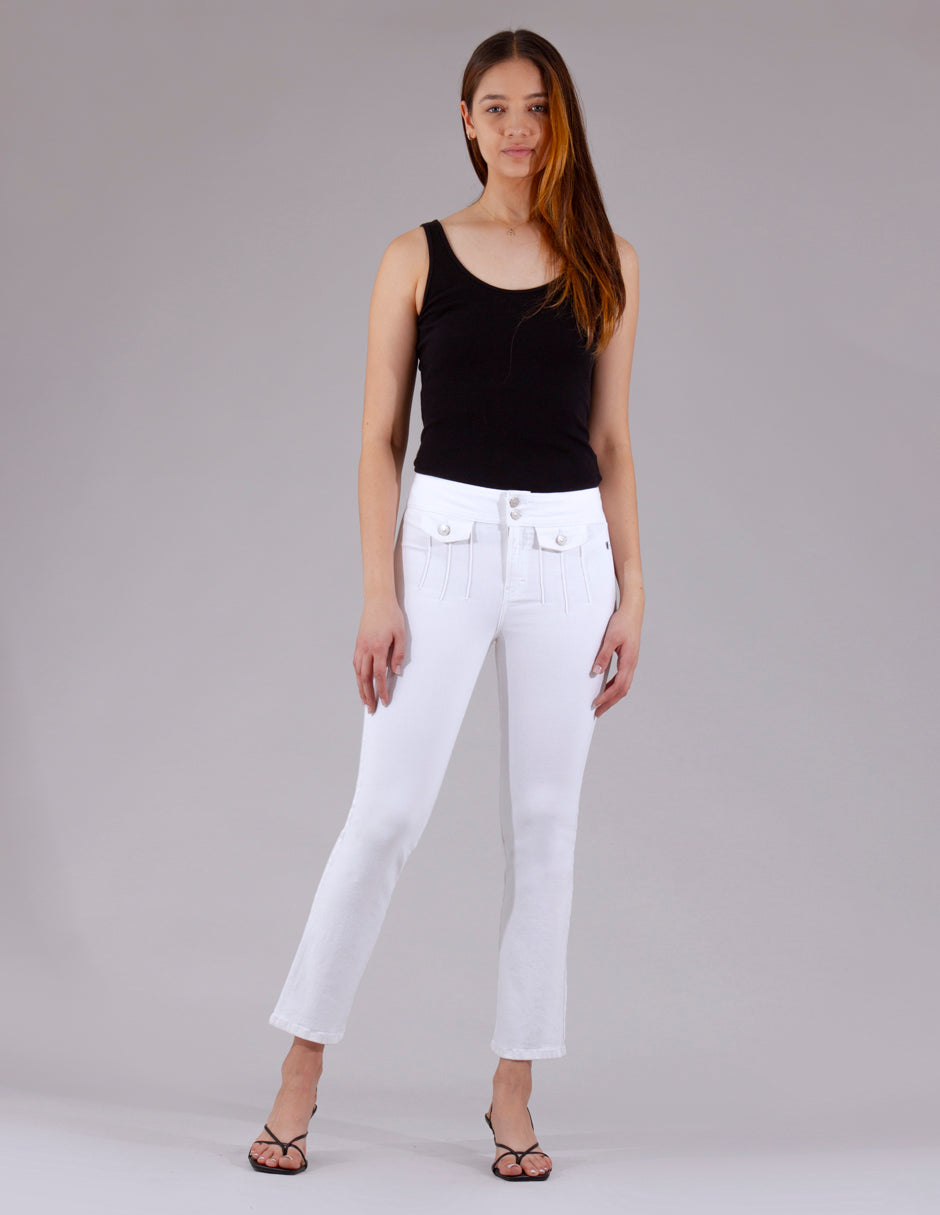 OHPOMP!® Cintura Alta Straight Jeans Blanco OP1712
