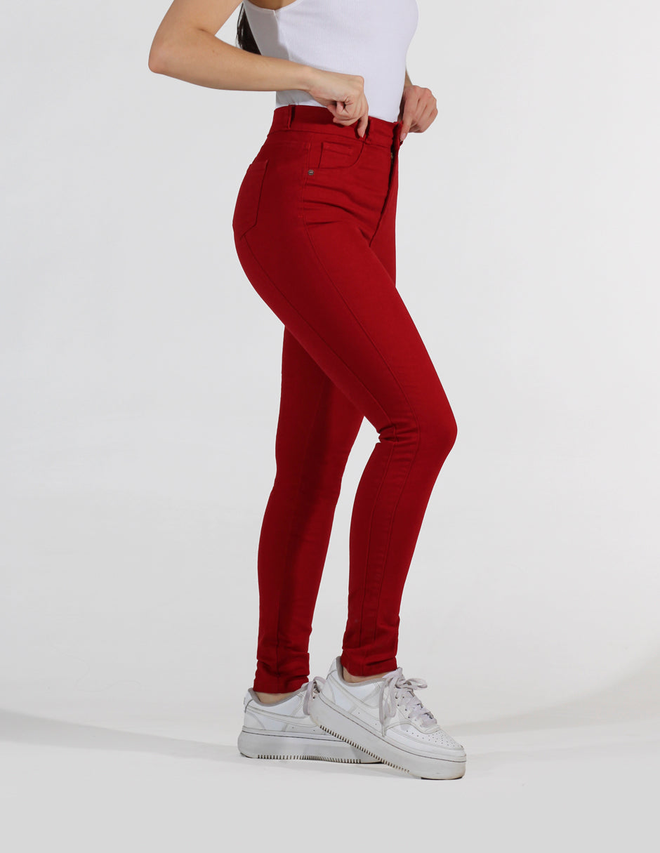 OHPOMP!® Cintura Alta Skinny Jeans Colorido Rojo OP1748