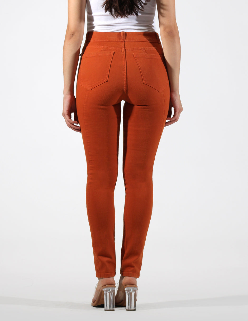 OHPOMP!® Cintura Alta Skinny Jeans Ladrillo OP1760