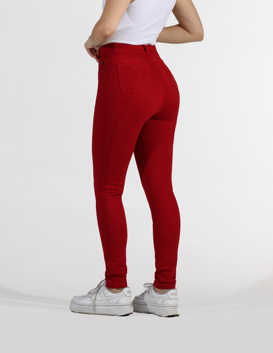 OHPOMP!® Cintura Alta Skinny Jeans Colorido Rojo OP1748