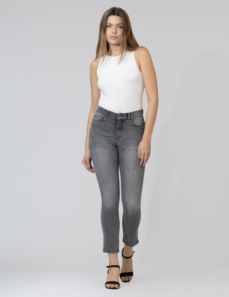 OHPOMP!® Cintura Alta Skinny Jeans Gris OP1786