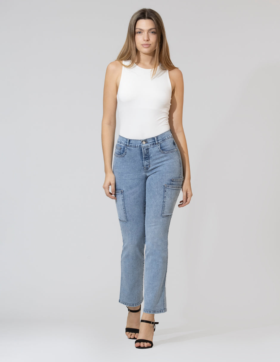 OHPOMP!® Cintura Alta Straight Jeans Azul OP1787