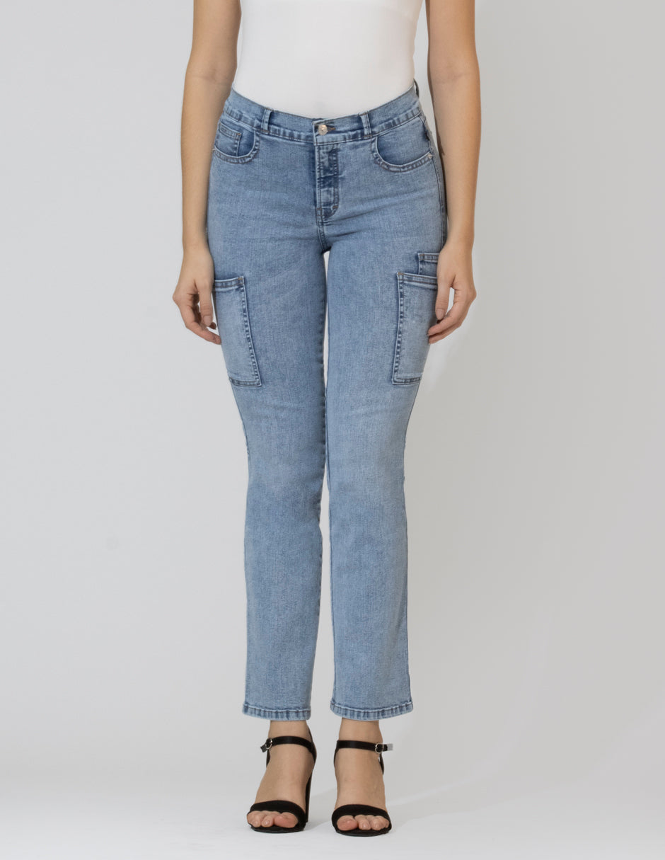 OHPOMP!® Cintura Alta Straight Jeans Azul OP1787