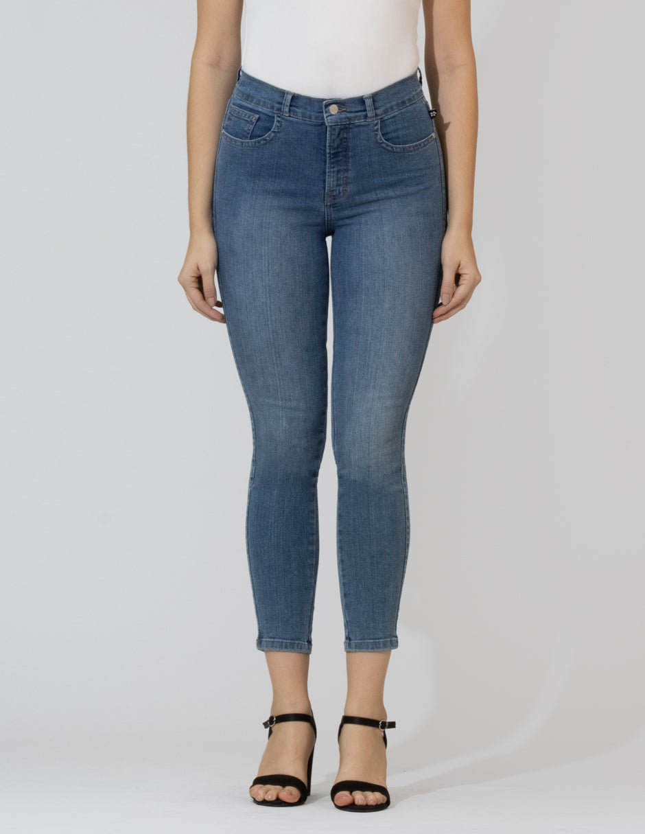 OHPOMP!® Cintura Alta Skinny Jeans Azul Medio OP1788