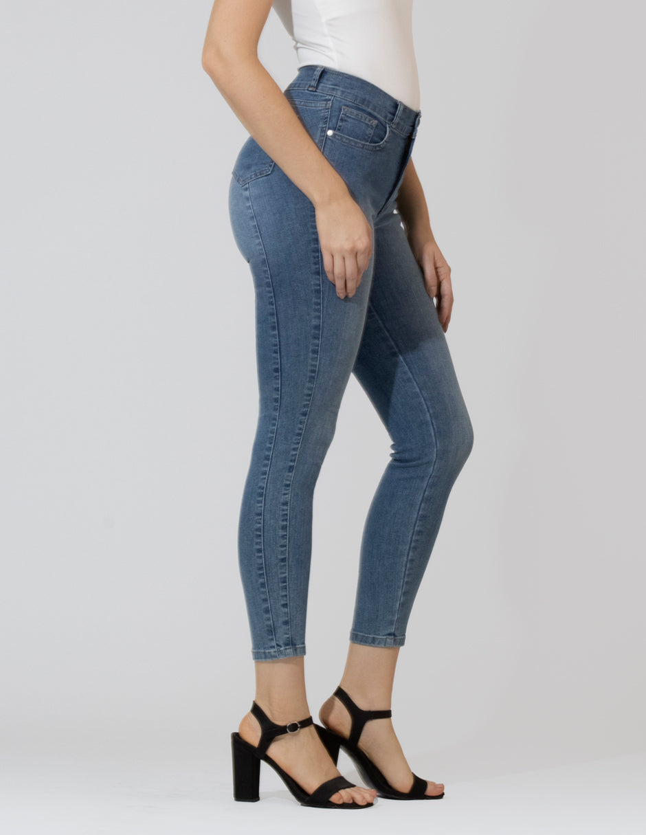 OHPOMP!® Cintura Alta Skinny Jeans Azul Medio OP1788