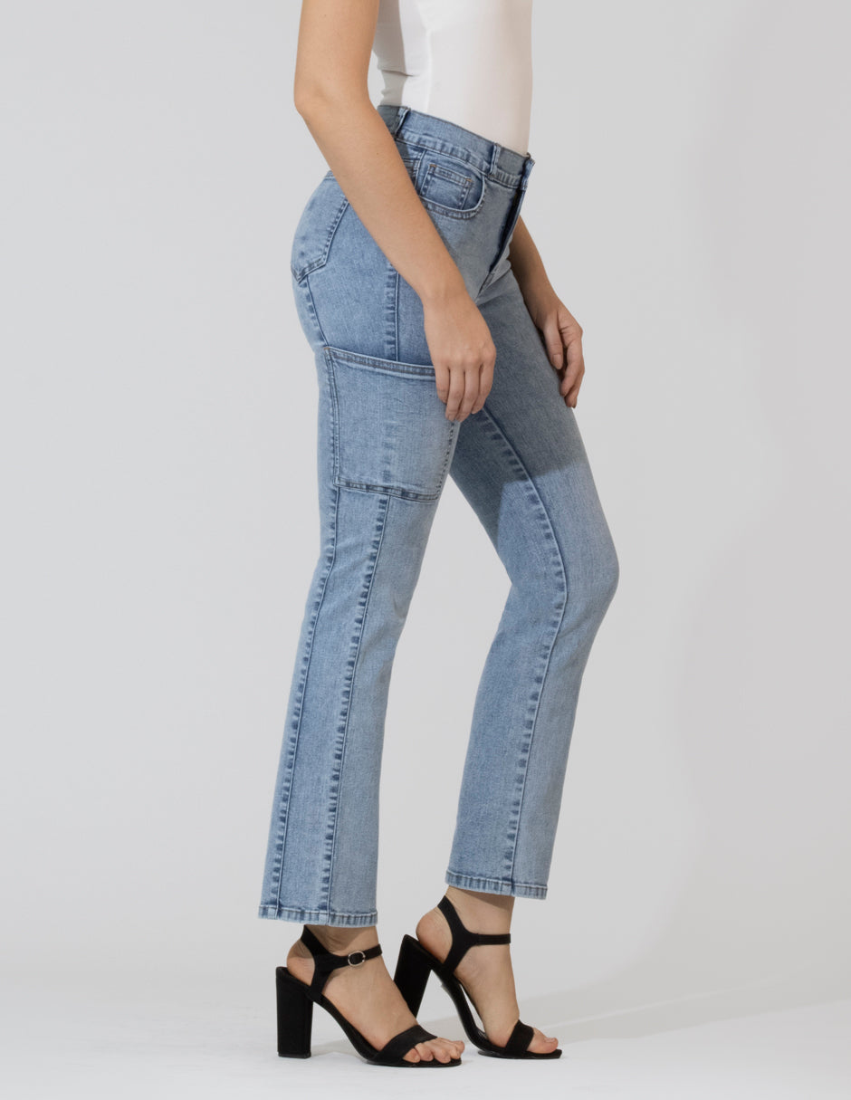 OHPOMP!® Cintura Alta Straight Jeans Azul OP1787