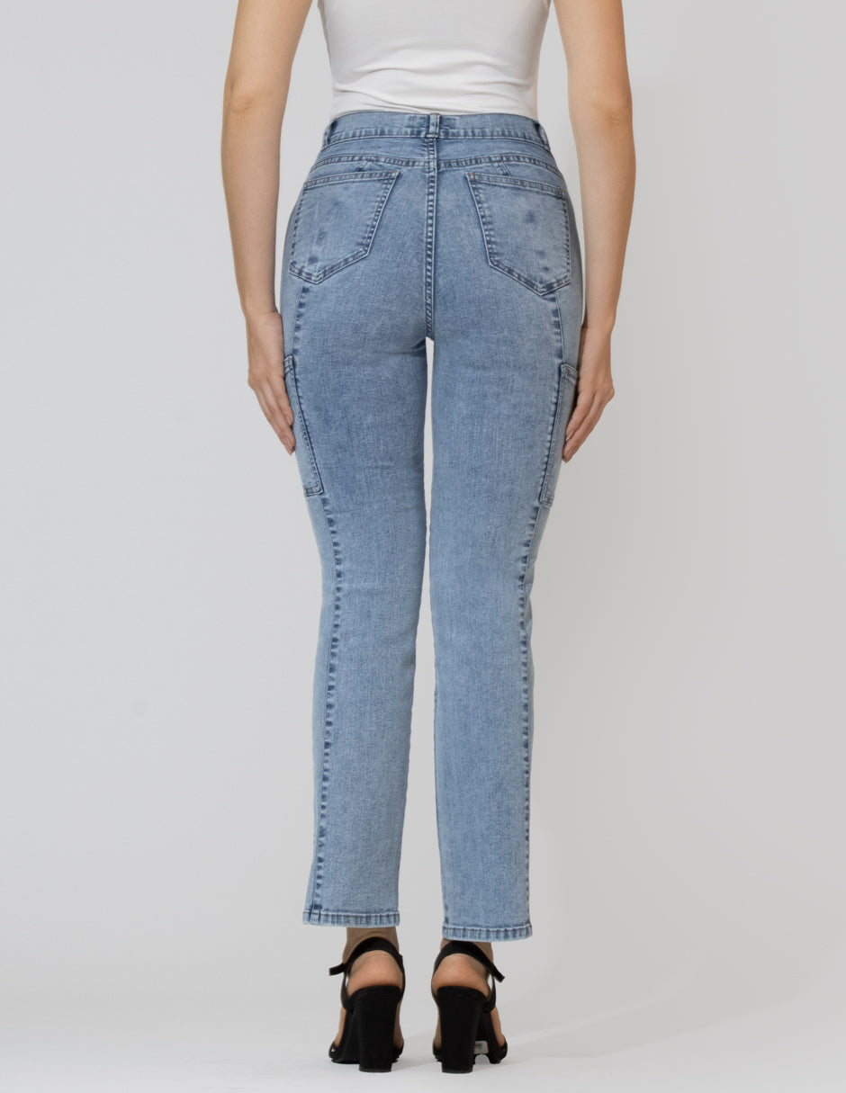 OHPOMP!® Cintura Alta Straight Jeans Azul OP1787