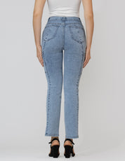 OHPOMP!® Cintura Alta Straight Jeans Azul OP1787