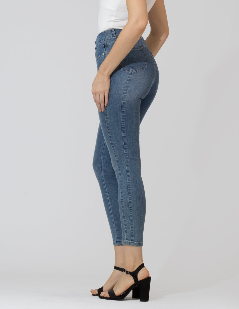 OHPOMP!® Cintura Alta Skinny Jeans Azul Medio OP1788