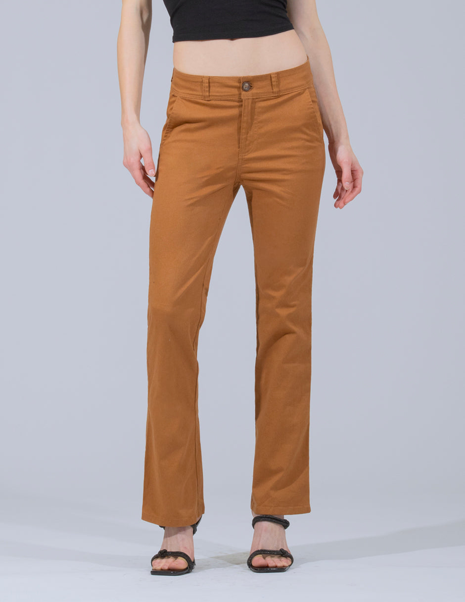 OHPOMP!® Cintura Alta Skinny Boot Cut Café OP1742