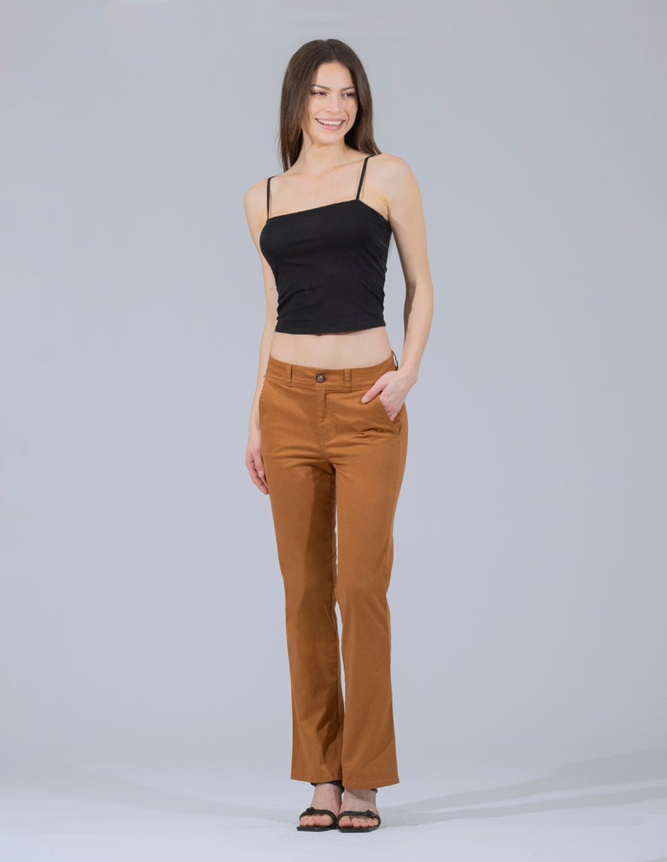 OHPOMP!® Cintura Alta Skinny Boot Cut Café OP1742