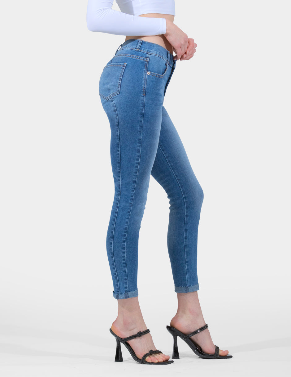 OHPOMP!® Cintura Alta Skinny Cropped Azul Medio OP1738