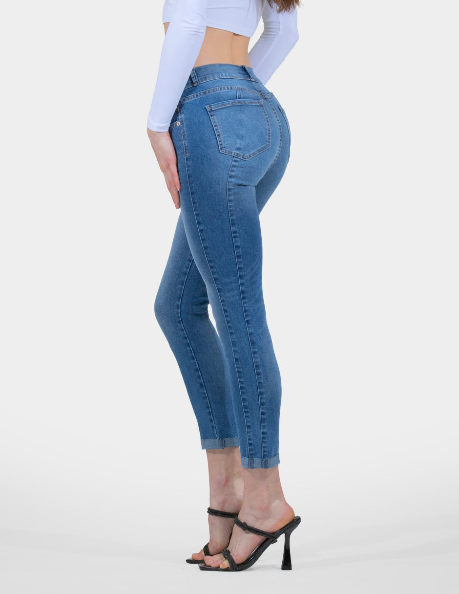 OHPOMP!® Cintura Alta Skinny Cropped Azul Medio OP1738