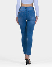 OHPOMP!® Cintura Alta Skinny Jeans Azul Bordado Flores OP1735