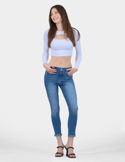 OHPOMP!® Cintura Alta Skinny Cropped Azul Medio OP1738