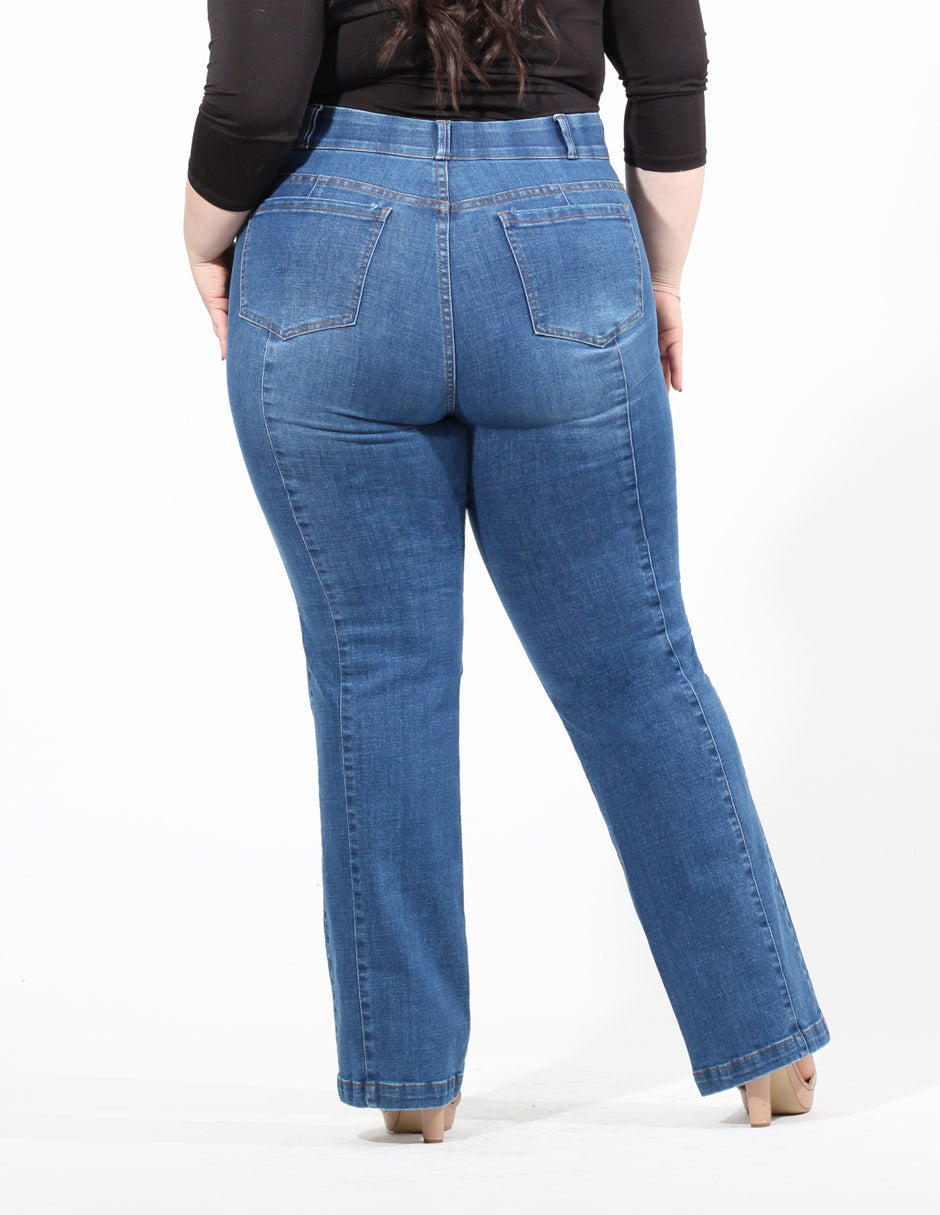 Curvy Jeans Cintura Alta Recto Azul Medio