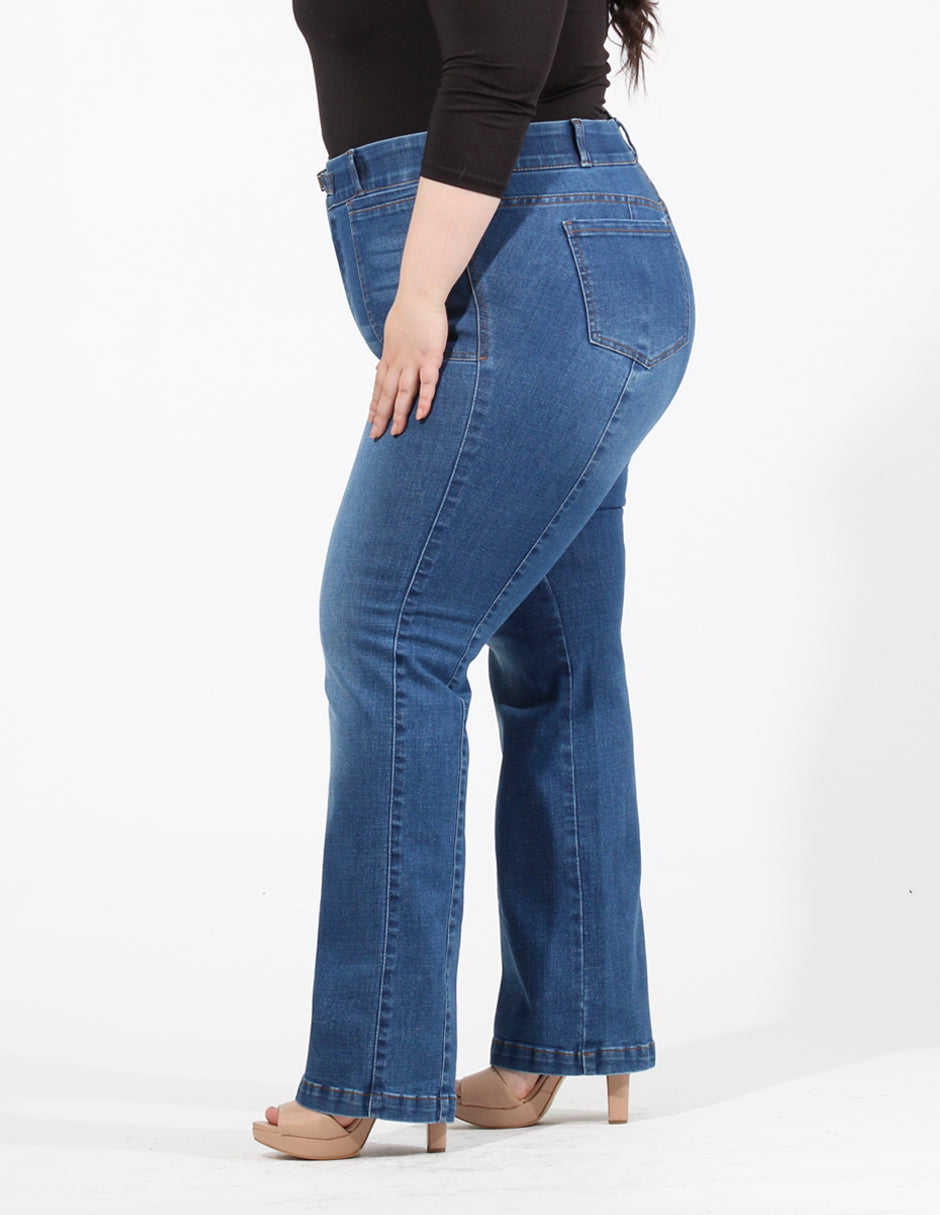 Curvy Jeans Cintura Alta Recto Azul Medio