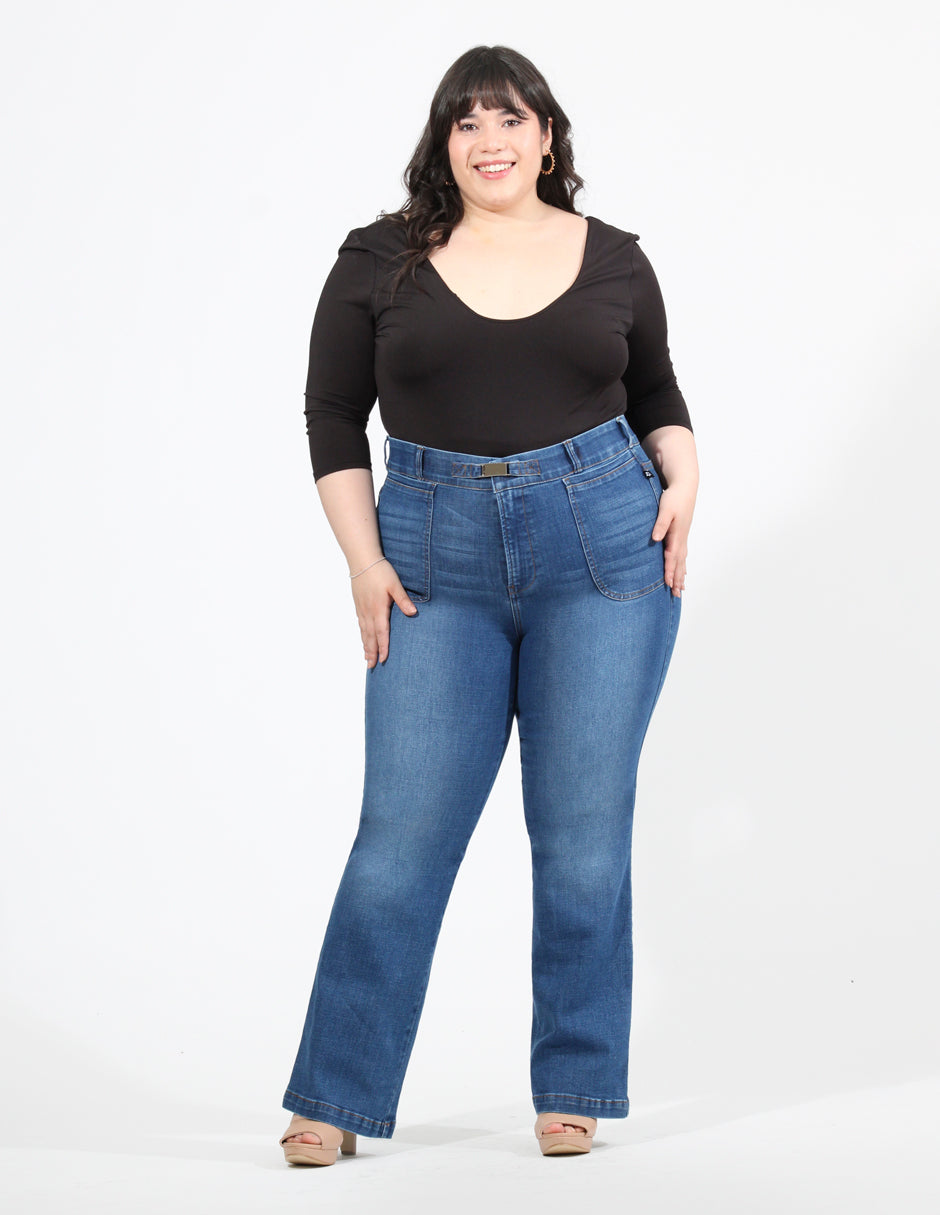 Curvy Jeans Cintura Alta Recto Azul Medio