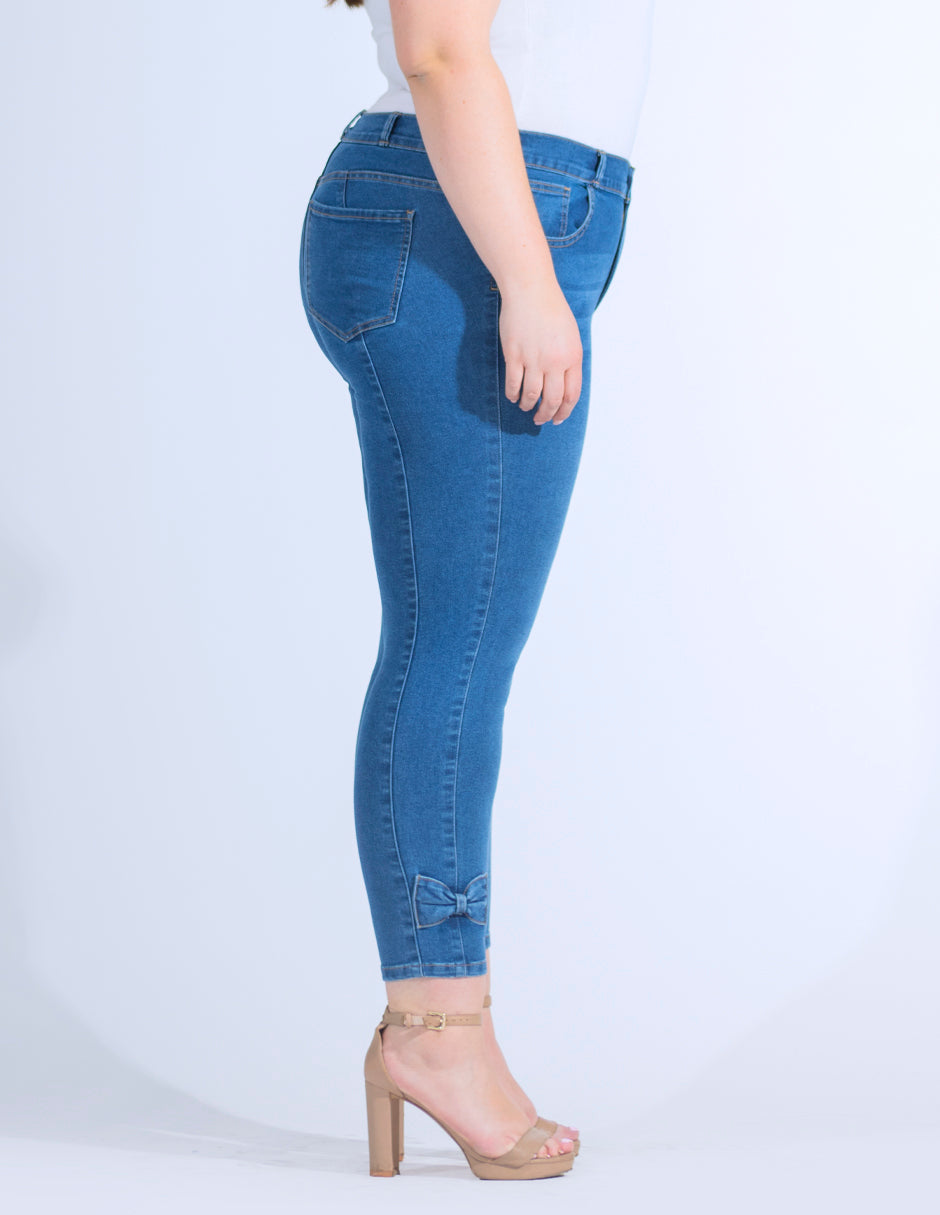 OHPOMP!® Curvy Cintura Alta Skinny con Moño Azul Medio OPE1750