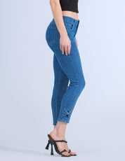 OHPOMP!® Cintura Alta Skinny con Moño Azul Medio OP1750