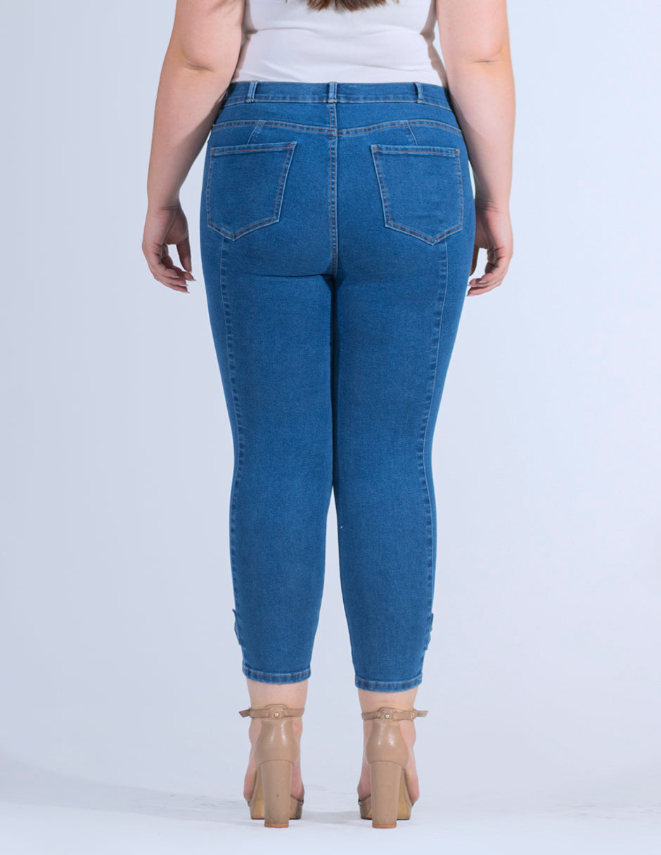 OHPOMP!® Curvy Cintura Alta Skinny con Moño Azul Medio OPE1750