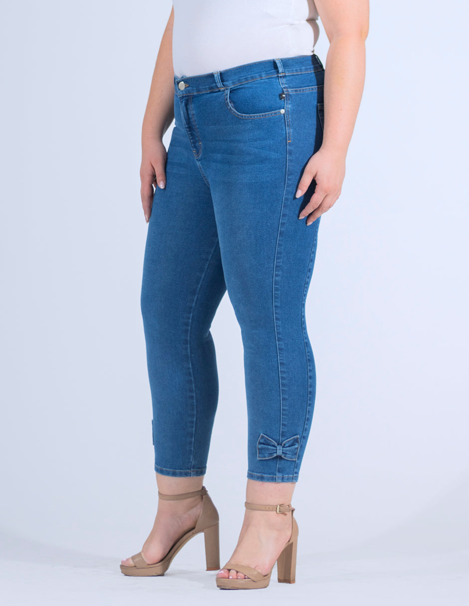 OHPOMP!® Curvy Cintura Alta Skinny con Moño Azul Medio OPE1750