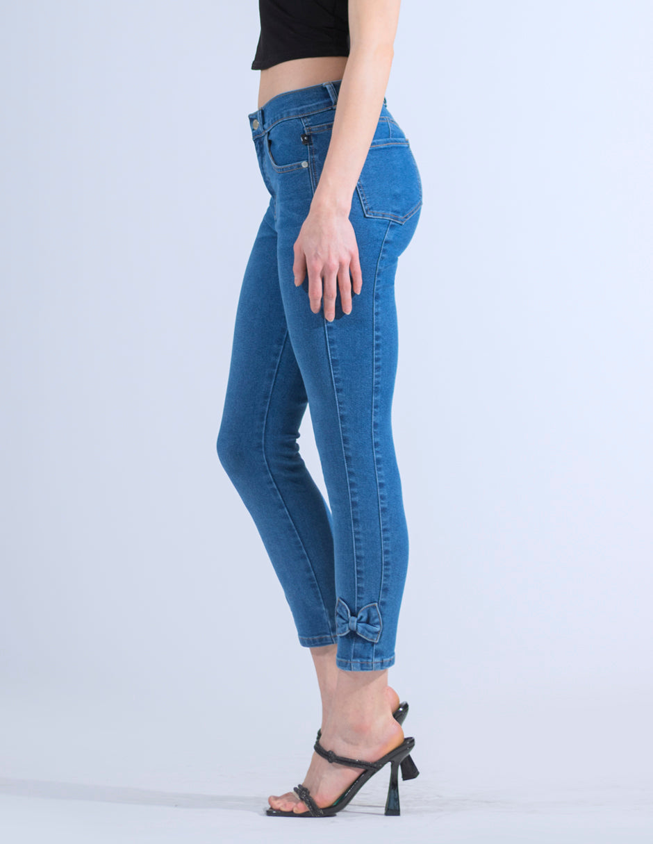 OHPOMP!® Cintura Alta Skinny con Moño Azul Medio OP1750