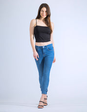 OHPOMP!® Cintura Alta Skinny con Moño Azul Medio OP1750