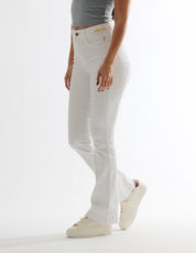 Jeans Bootcut Cintura Alta Blanco con Cadena