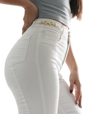 Jeans Bootcut Cintura Alta Blanco con Cadena
