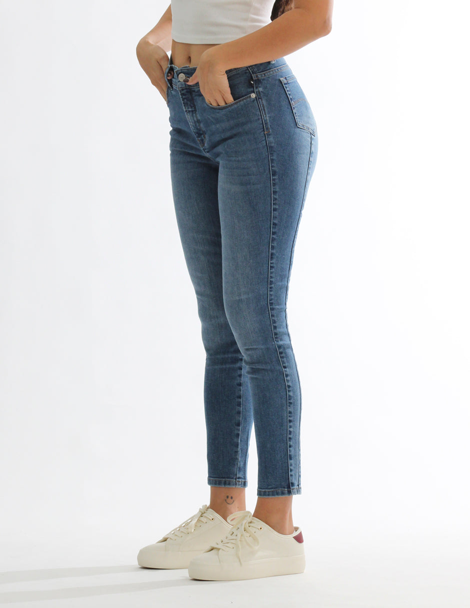 Jeans Cintura Media Skinny Azul Claro