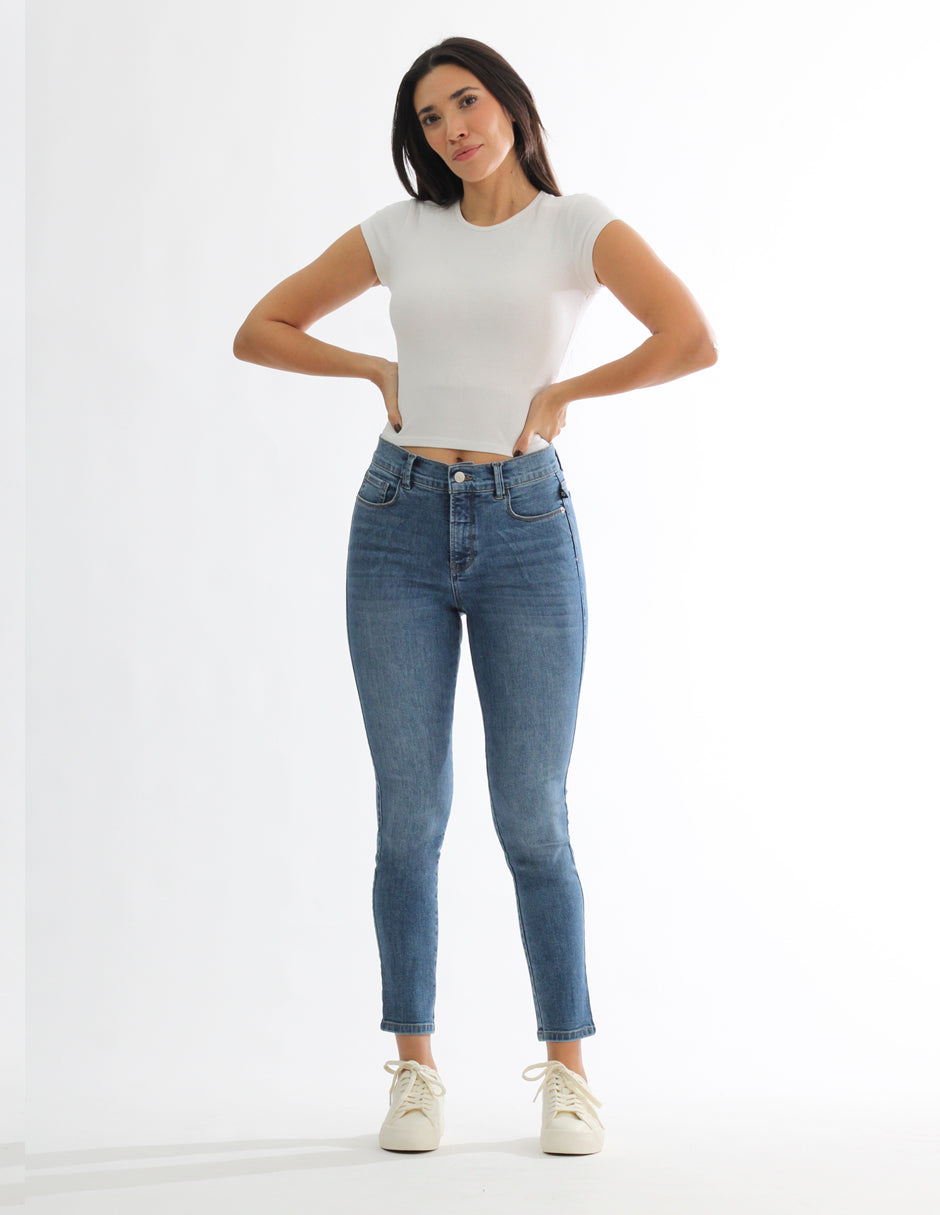 Jeans Cintura Media Skinny Azul Claro