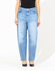 Jeans Cintura Alta Barrel en Azul Claro