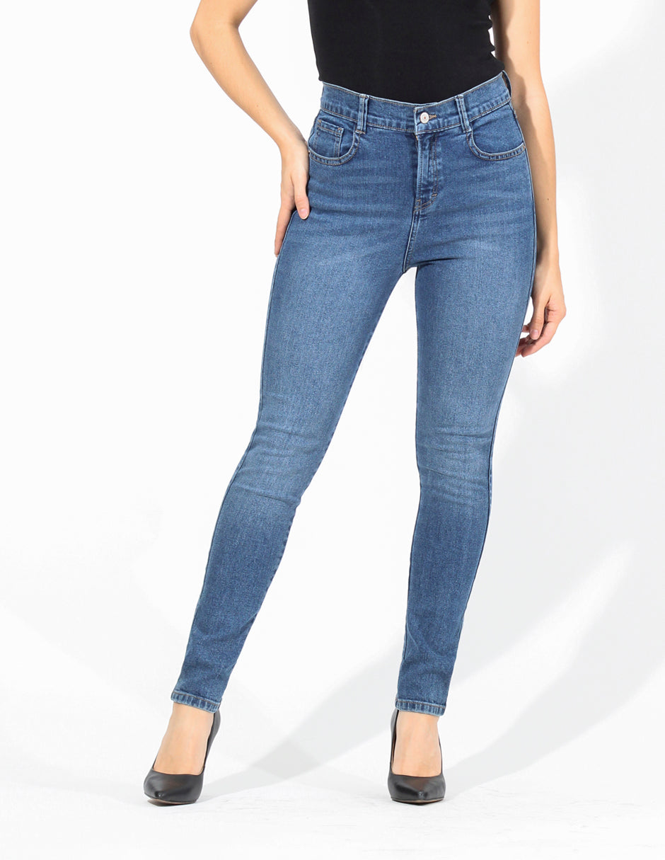 Jeans Cintura Alta Skinny en Azul Medio