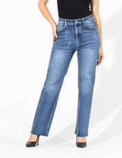 Jeans Cintura Media Wide Leg en Azul Medio