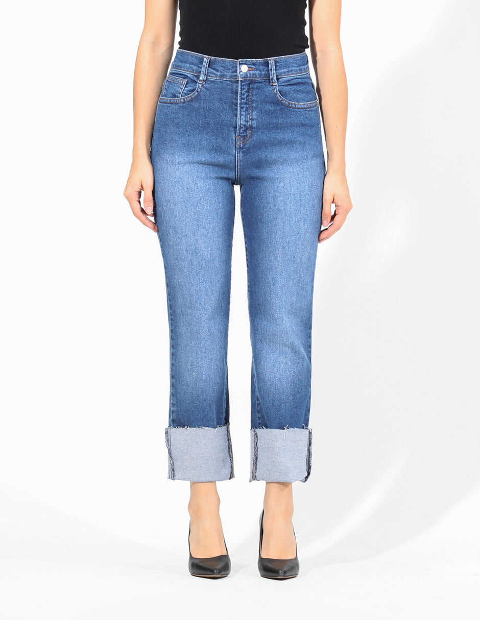 Jeans Cintura Alta Recto en Azul Claro