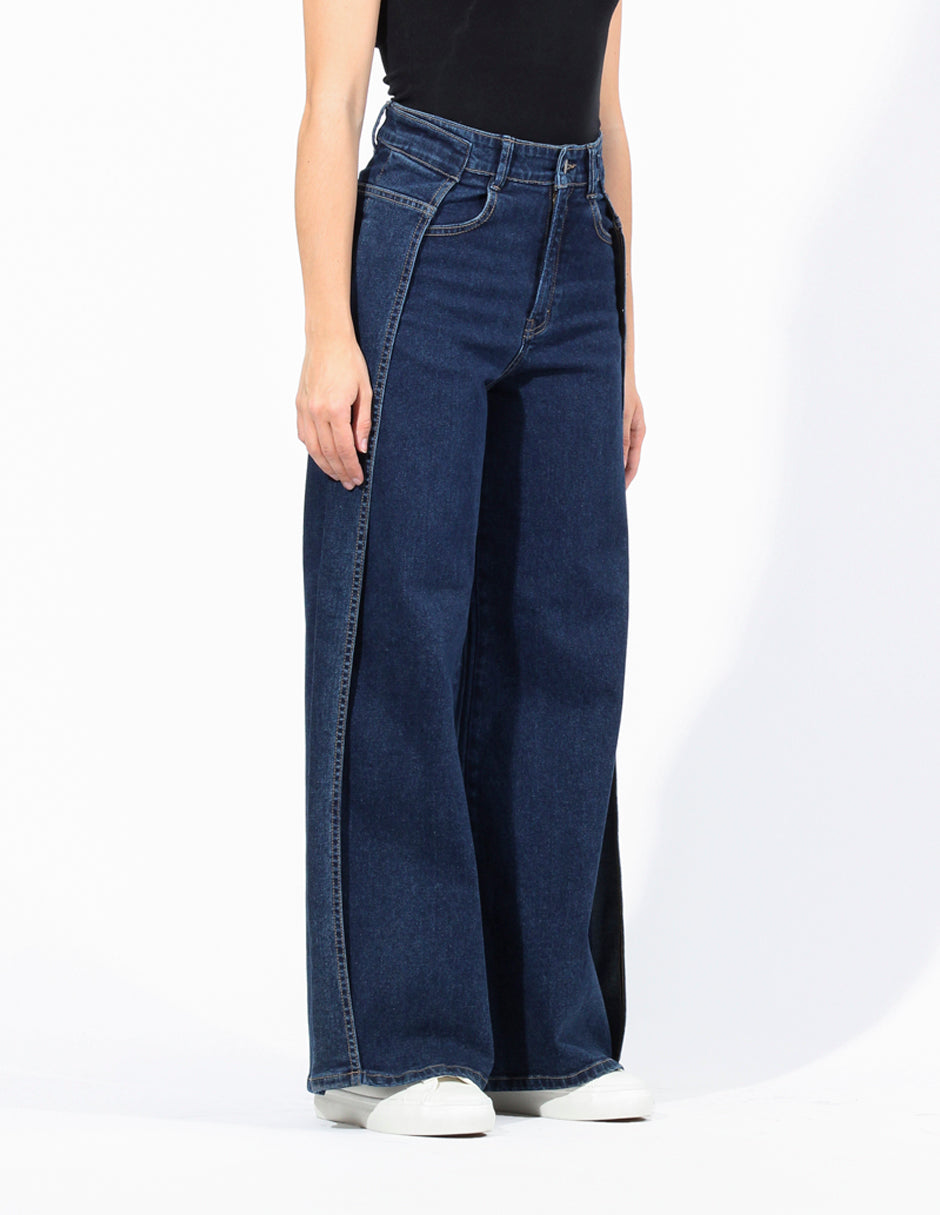 Jeans Cintura Media Palazzo en Azul Oscuro