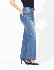 Jeans Cintura Media Wide Leg en Azul Medio