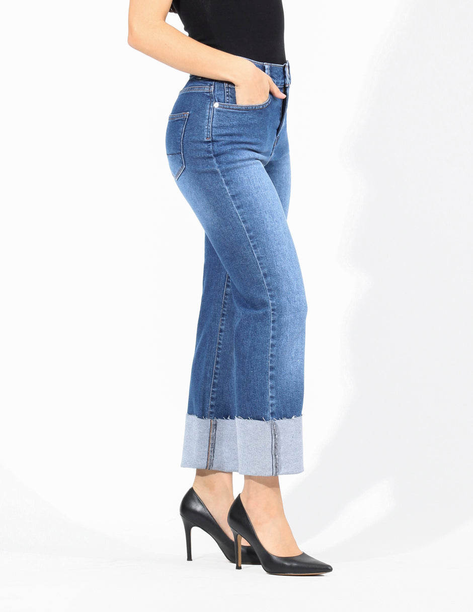 Jeans Cintura Alta Recto en Azul Claro