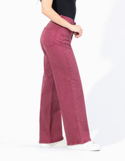 Jeans Cintura Alta Wide Leg en Rojo Vino