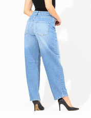 Jeans Cintura Alta Barrel en Azul Claro