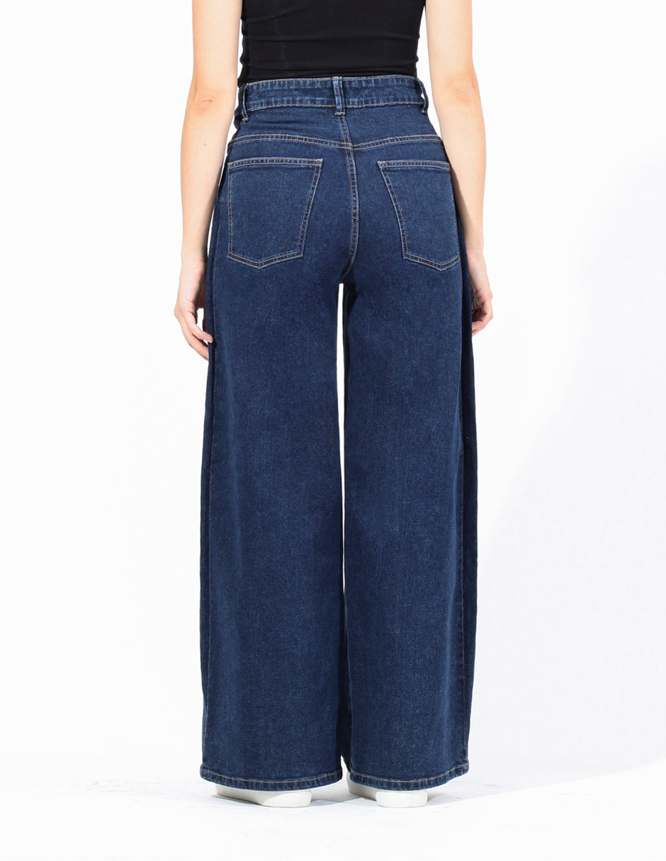 Jeans Cintura Media Palazzo en Azul Oscuro