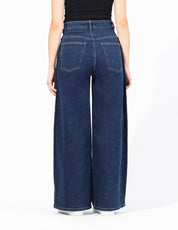 Jeans Cintura Media Palazzo en Azul Oscuro